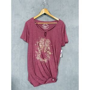 Hard Rock San Antonio Women's Foil Guitar Silhouette Side Knot Tee Burgundy (XL)
